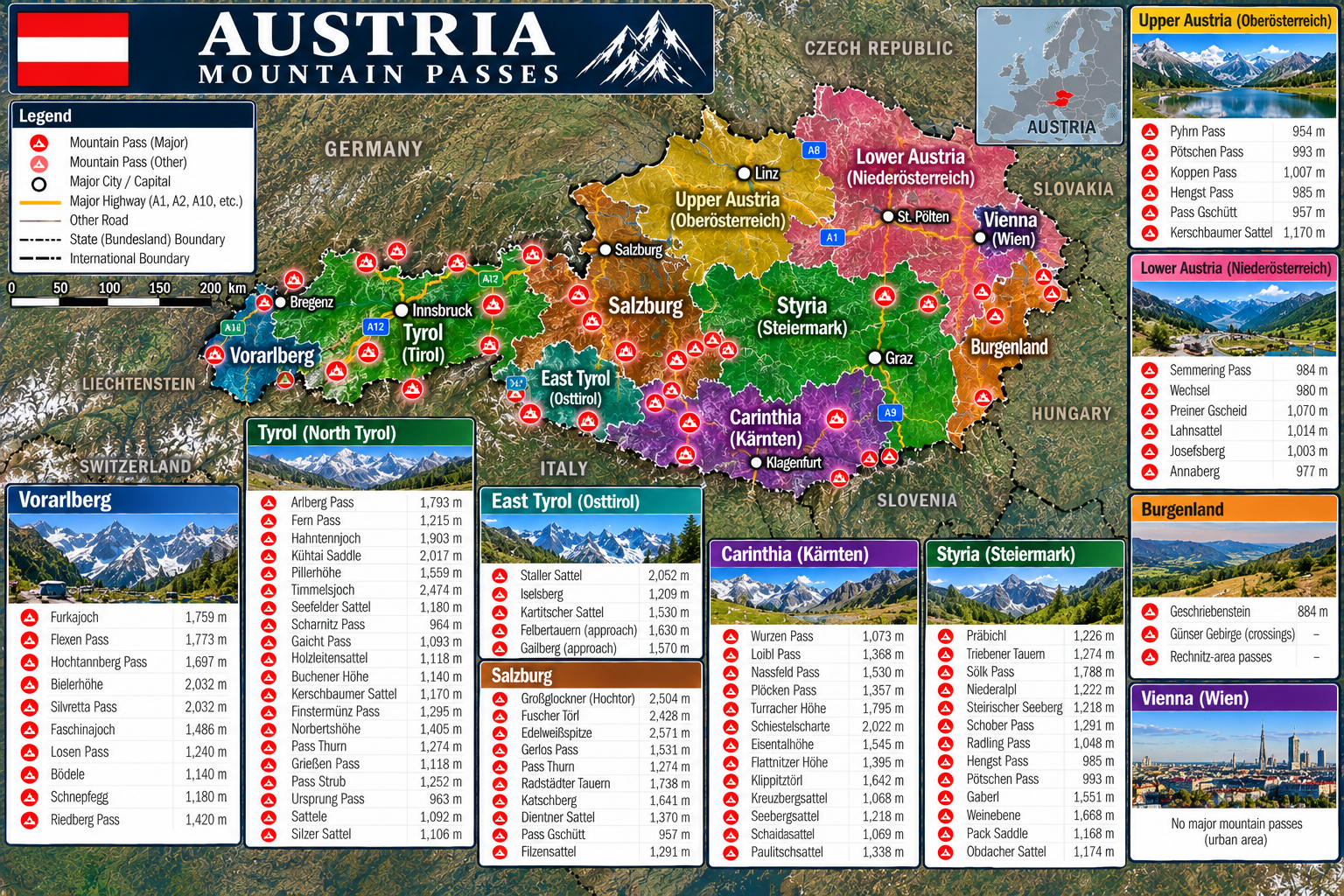 Tyrol Mountain Passes Map